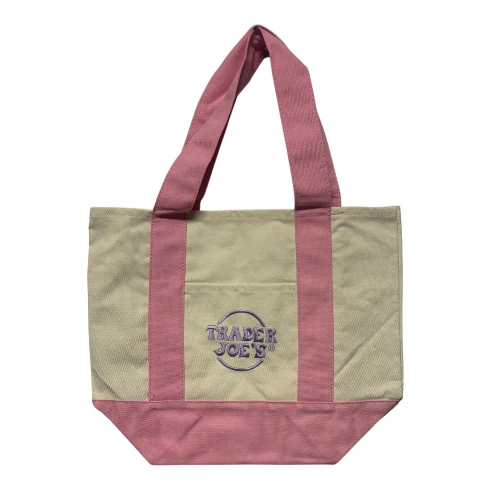 Trader Joe's Mini Pastel Canvas Tote Bag Pink Limited Edition Spring Easter New